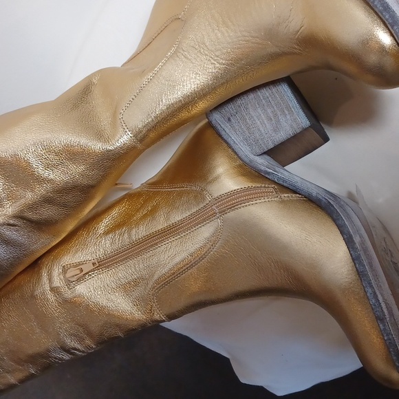 NEW FREE People essential tall slouch boots gold NIB $298 - Picture 7 of 11